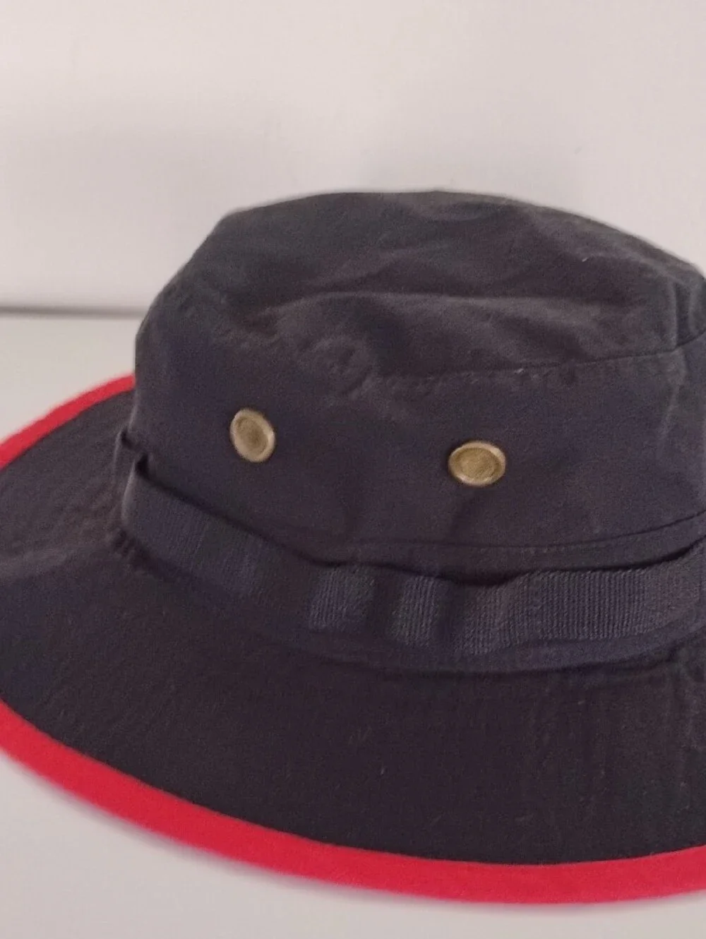 Mitchell & Ness Black and Red Bucket Hat with Team Patch
